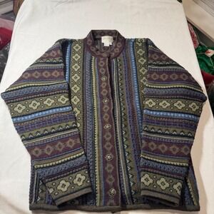 Cherry Lewis England 100% Wool Fair Isle Nordic Sweater Cardigan M Button Up